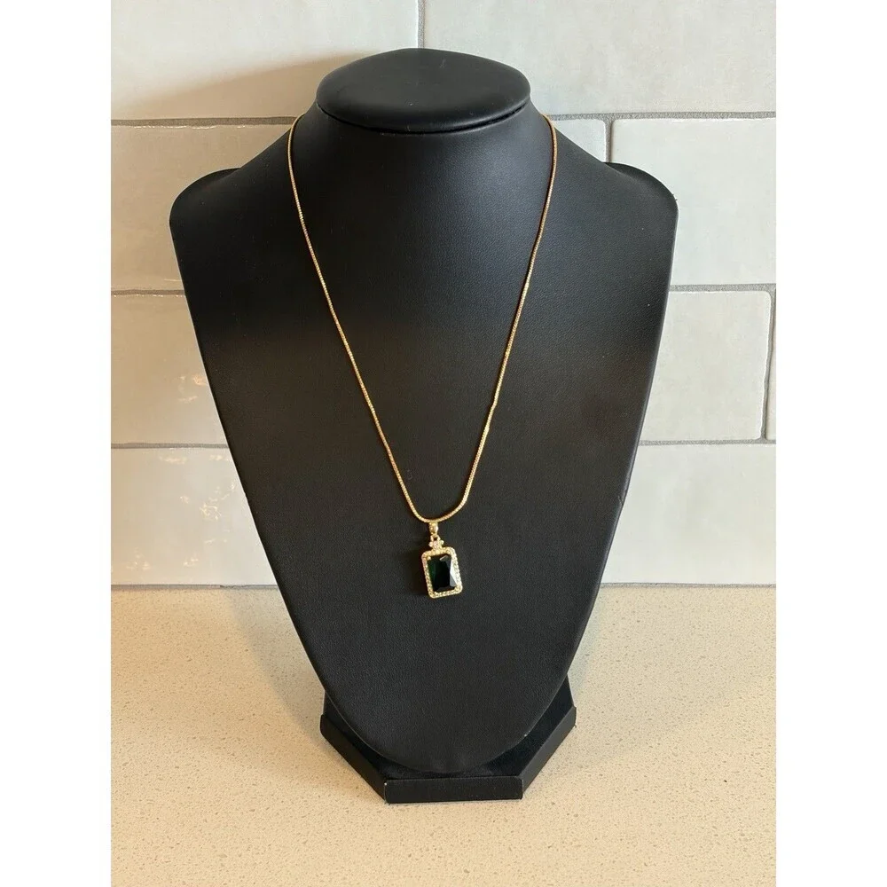 3.0Ct Emerald Cut Lab-Created Emerald Halo Pendant 14K Yellow Gold Silver Plated
